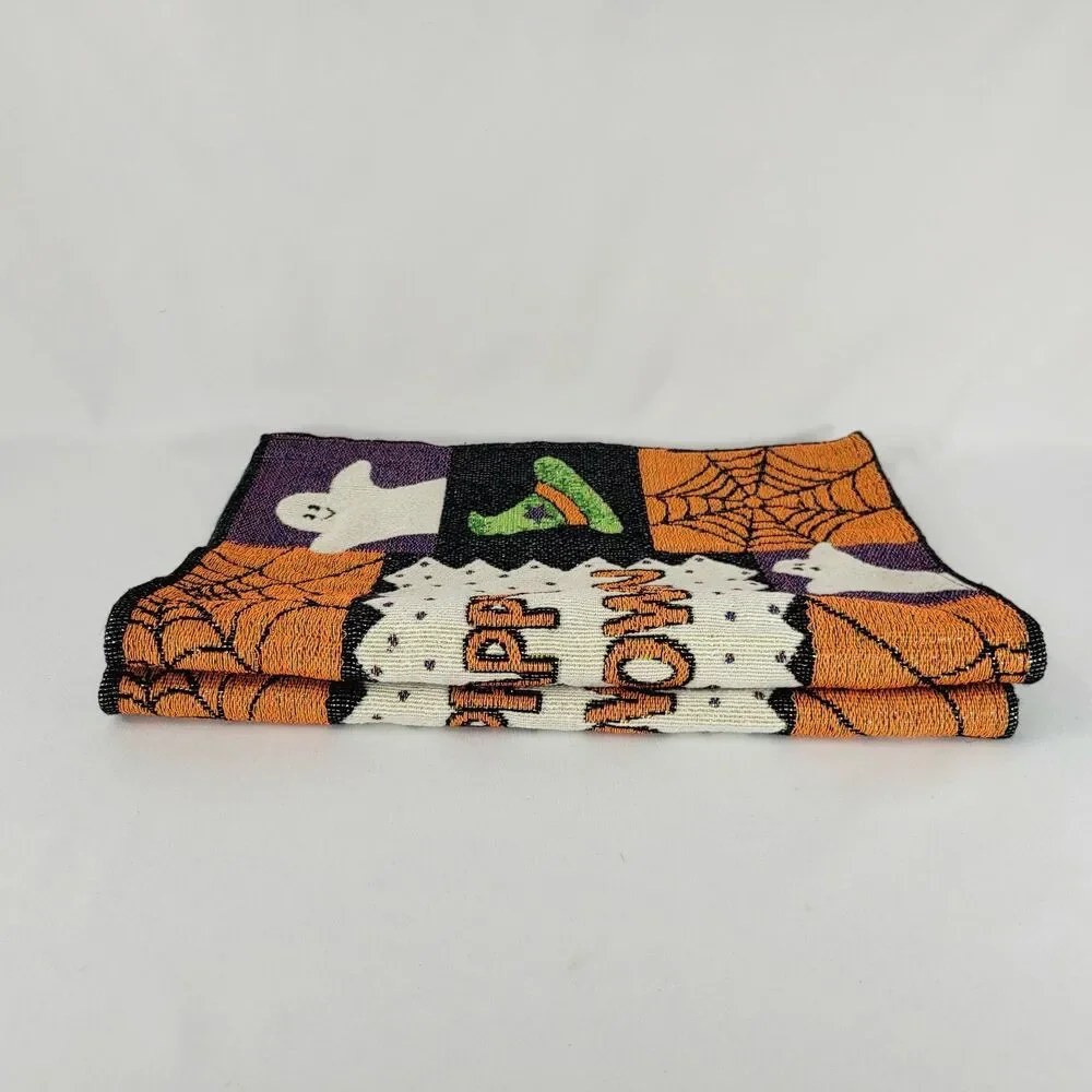 Vintage 90s Halloween Placemats Set of 2 Tapestry Woven Witchy Whimsigoth 2000s